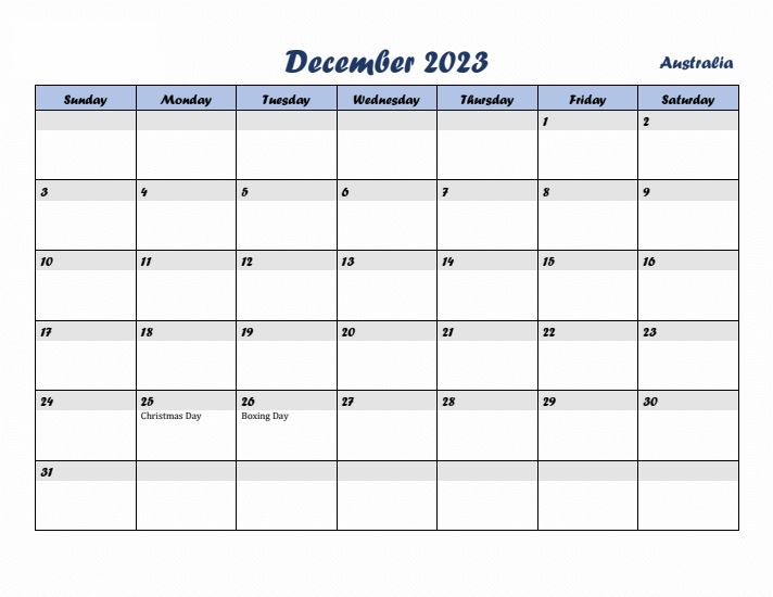December 2023 Calendar with Australia Holidays