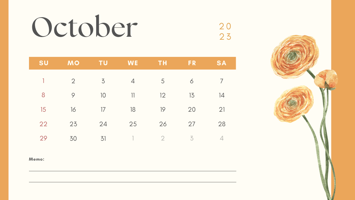 Floral Desktop Calendar Wallpaper October 2023