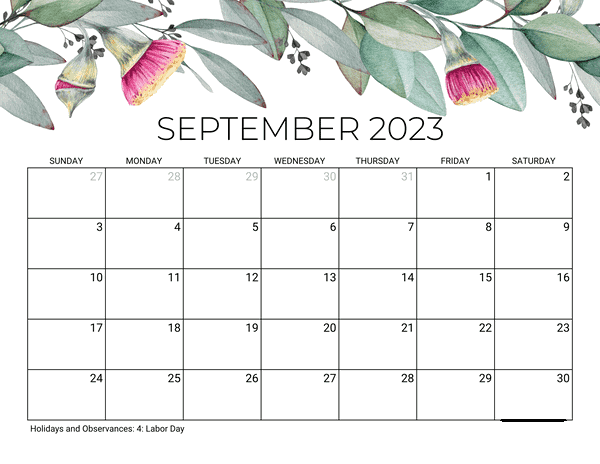 Floral Sep 2023 Calendar Wallpaper