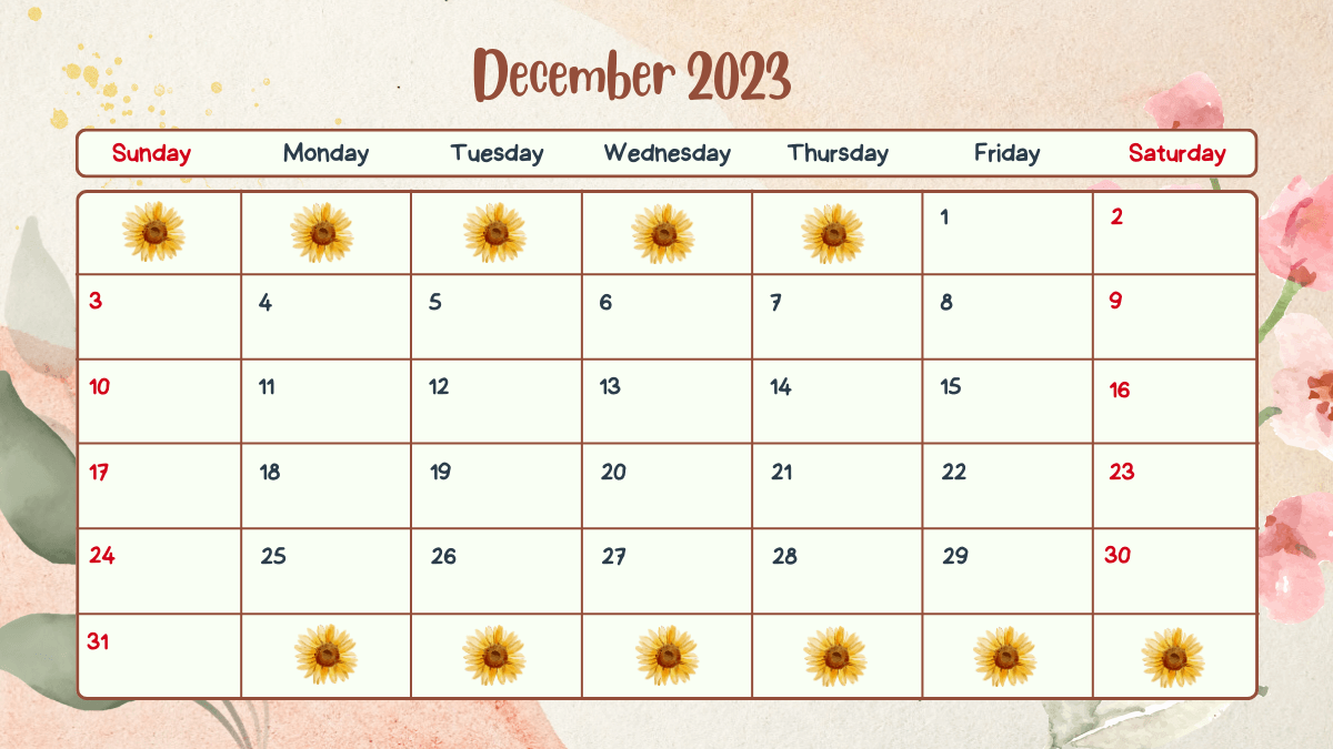 Floral cute December Calendar