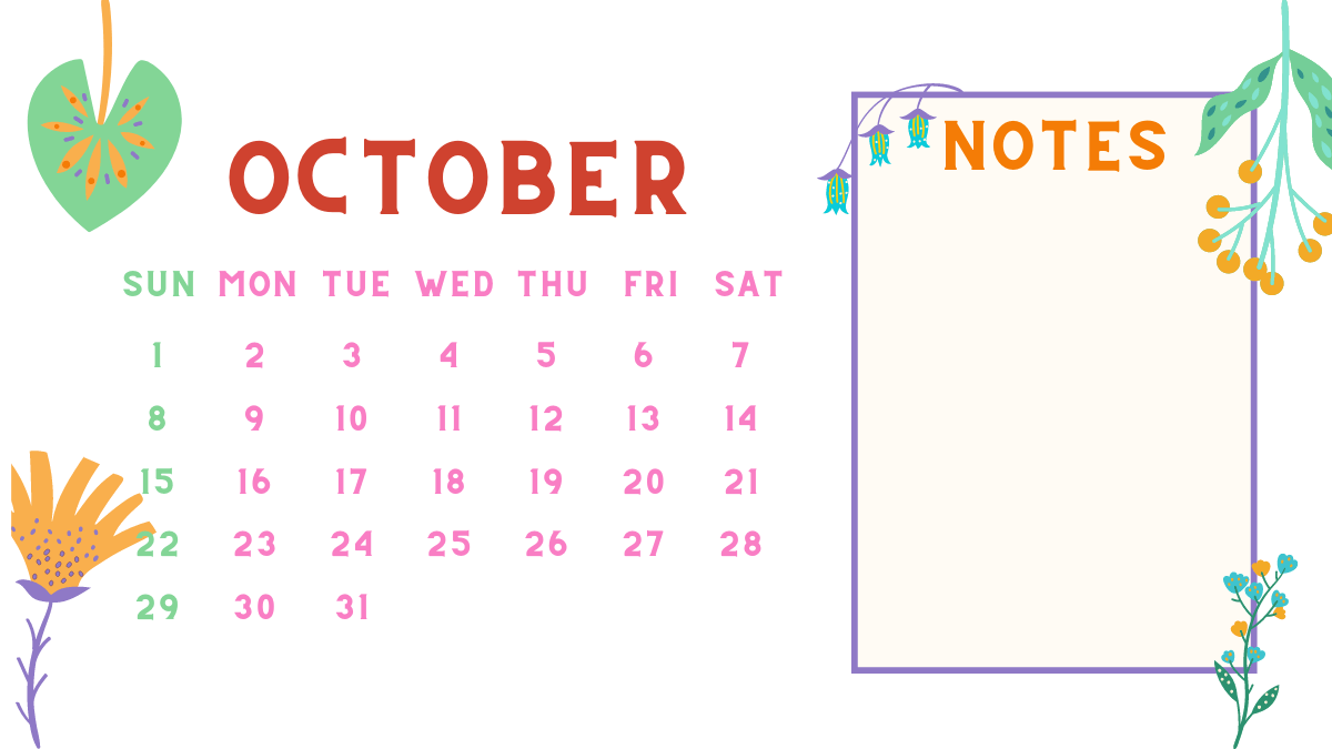 Floral October 2023 Calendar Design