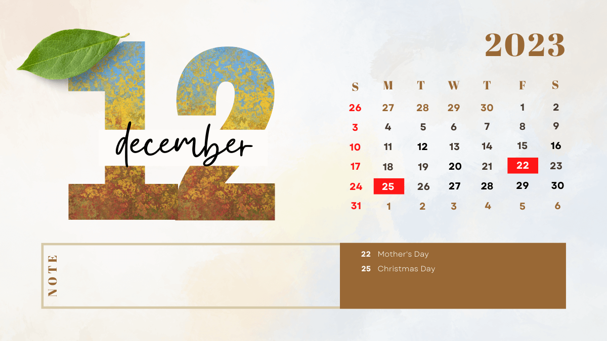 Free December 2023 Holidays Calendar With Note Section