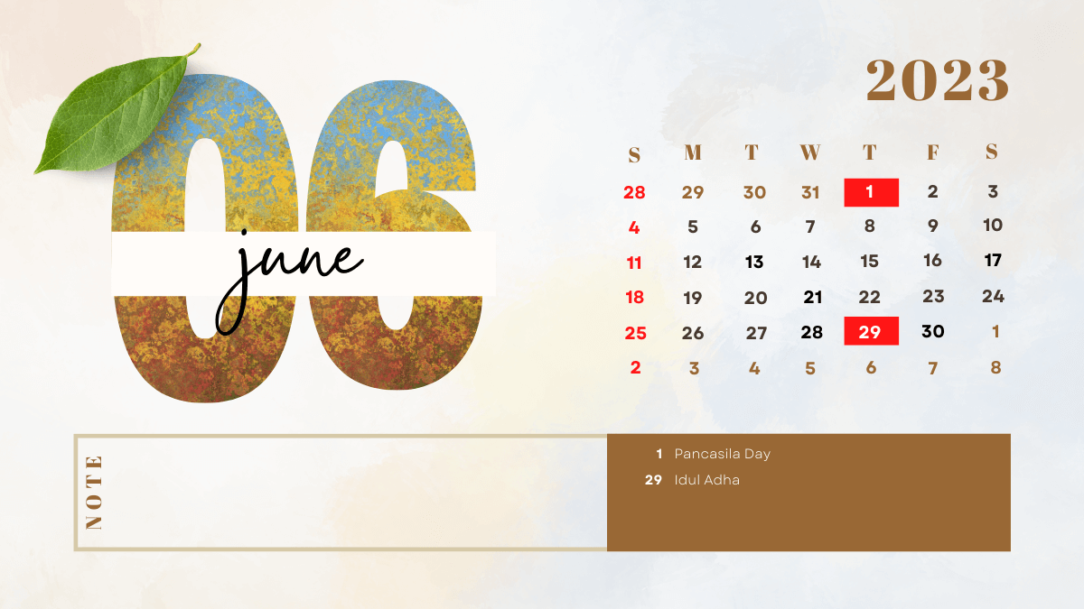 Free June 2023 Holidays Calendar With Note Section