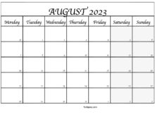 Free Printable August Blank Calendar