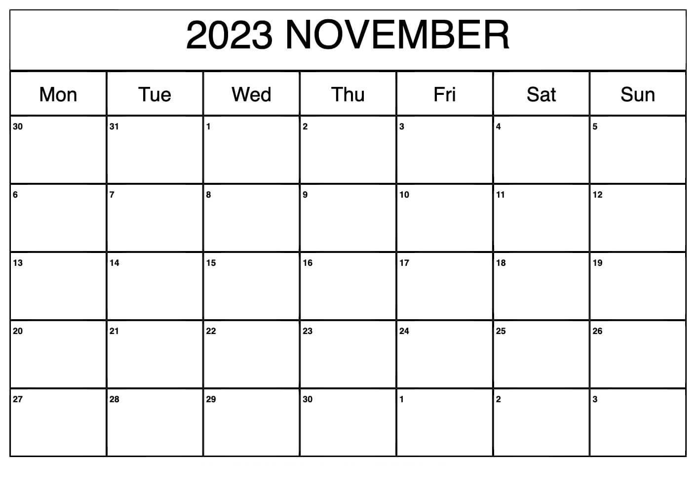 Free Printable November Blank Calendar 2023