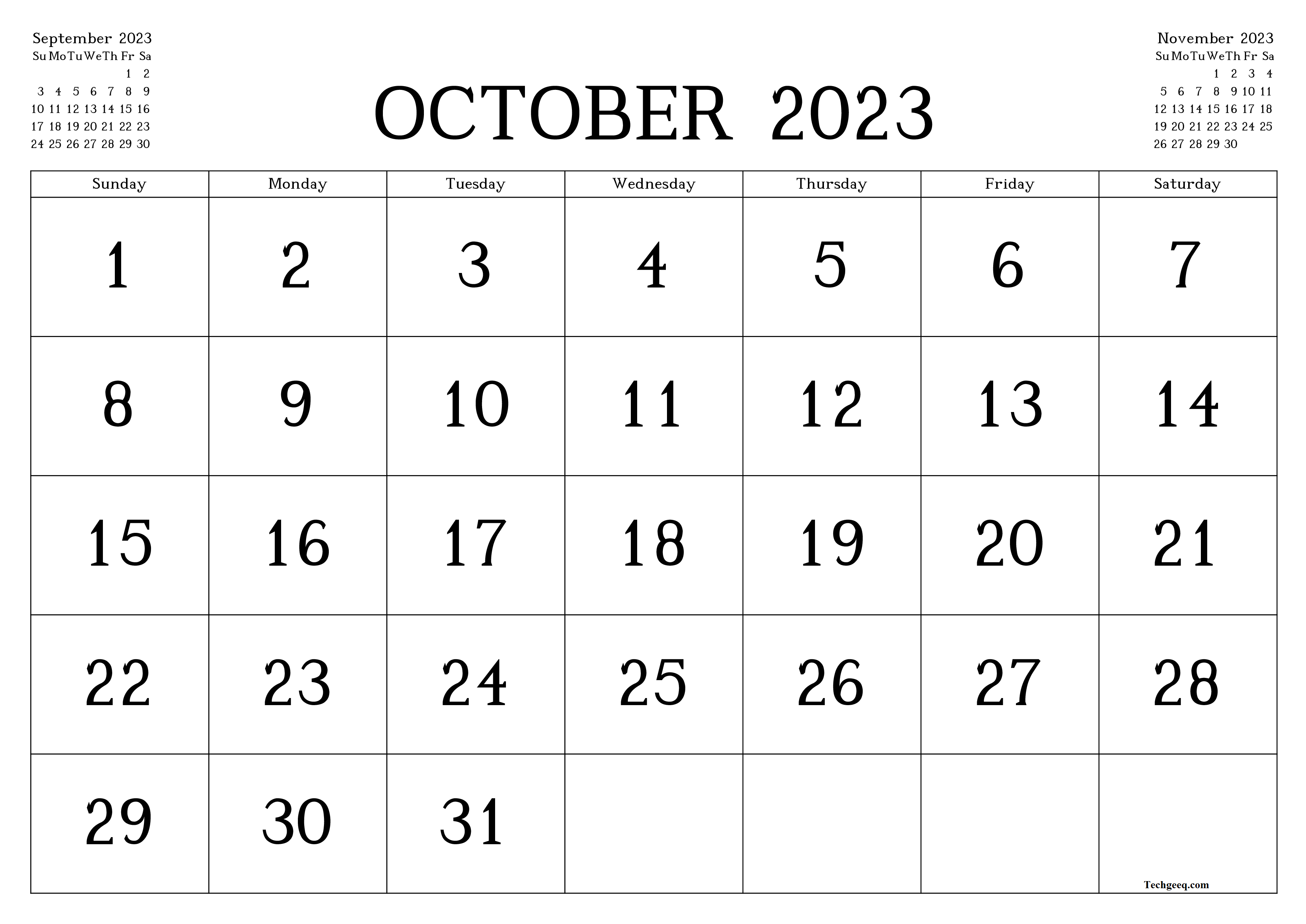 Free Printable October Calendar with Holidays