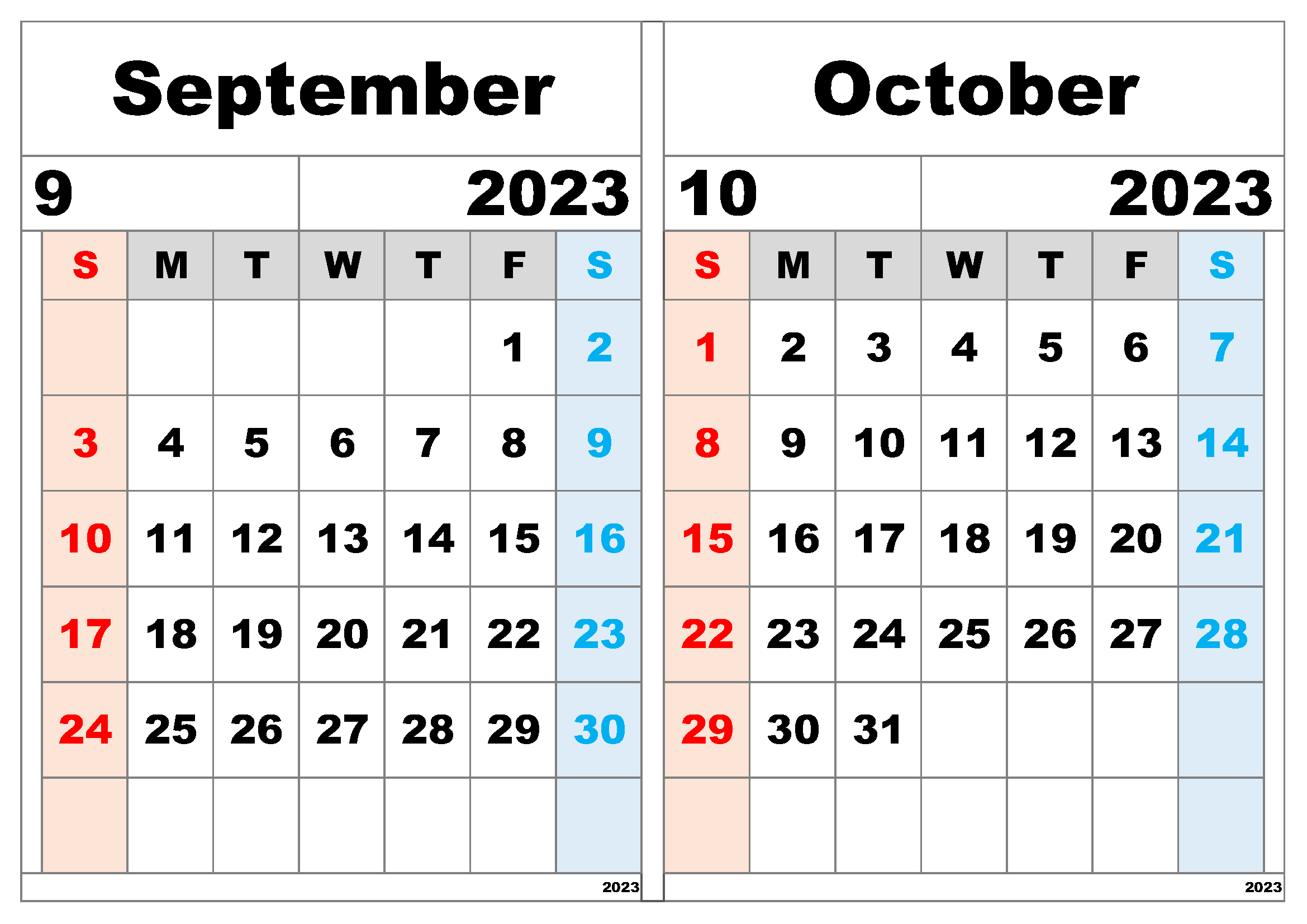 Free Printable Sep Oct 2023 Calendar