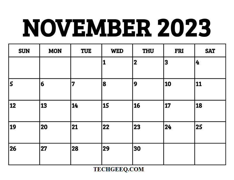 November 2023 Blank Calendar Printable