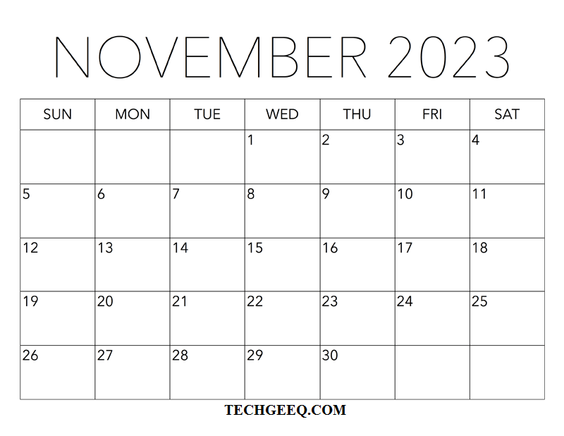 November 2023 Blank Calendar Template