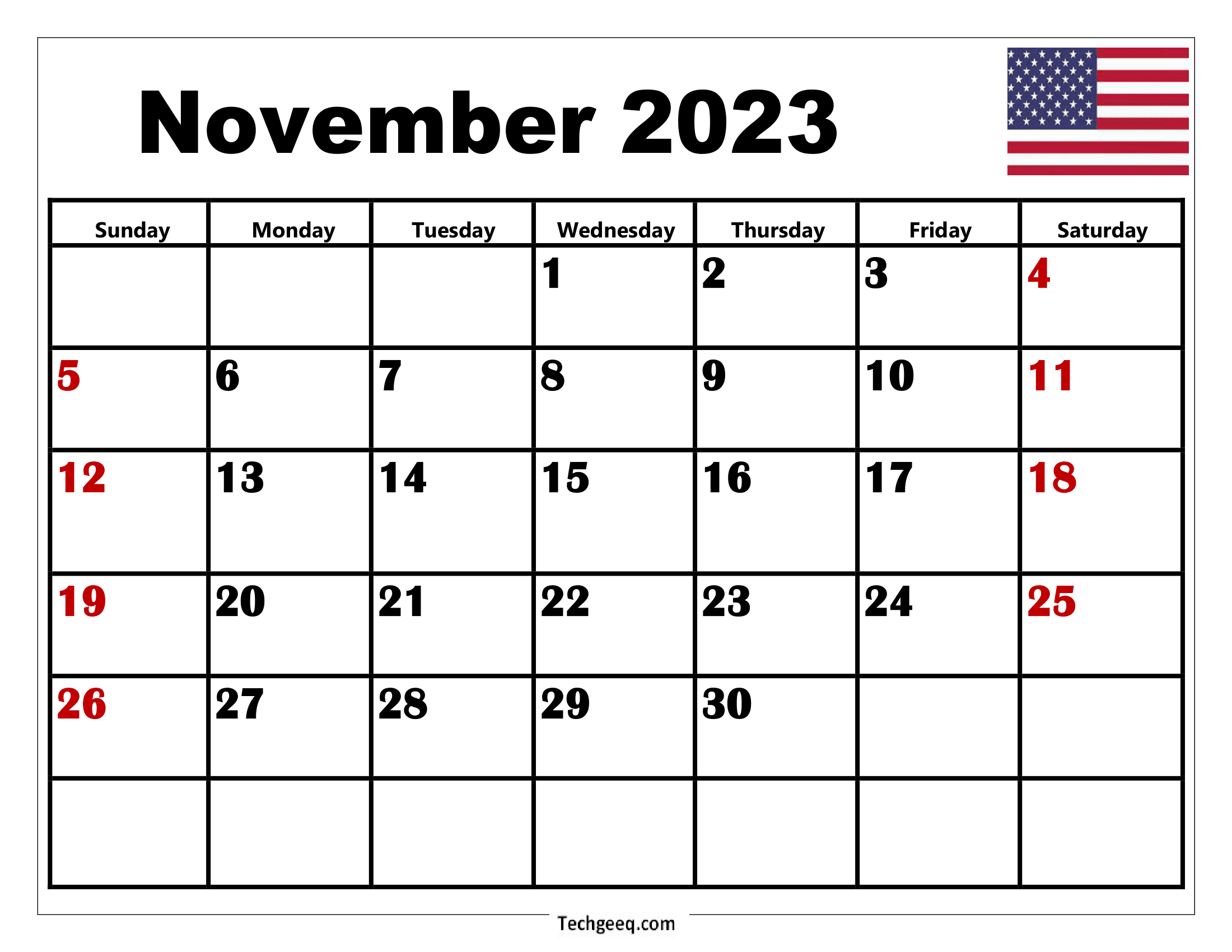 November 2023 Calendar USA