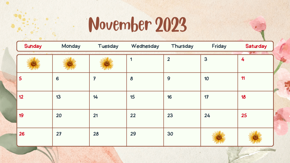 November 2023 Calendar Wallpaper Printable