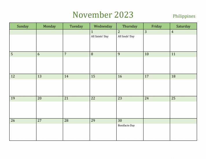 November 2023 Holidays Calendar