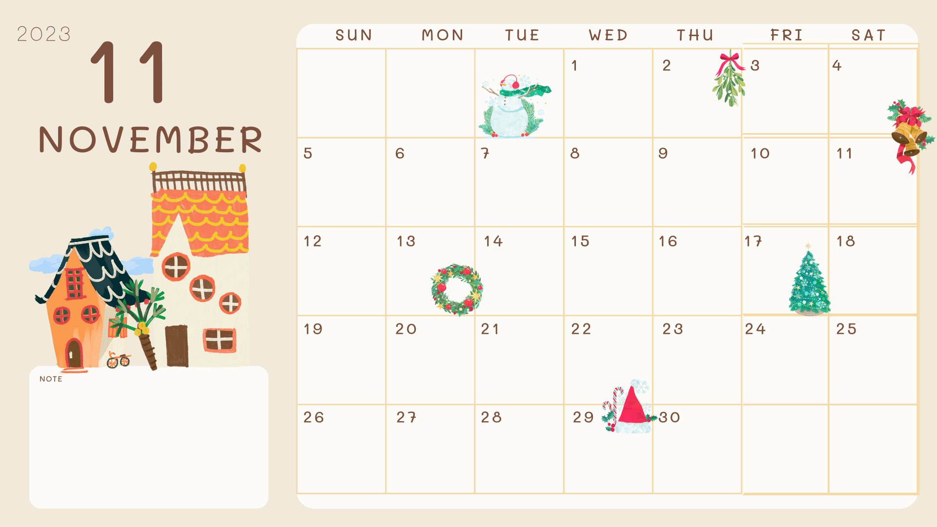 November 2023 Holidays Calendar Template