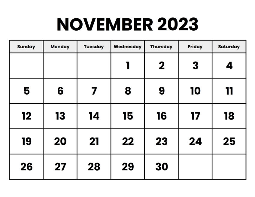 November Calendar 2023 Template