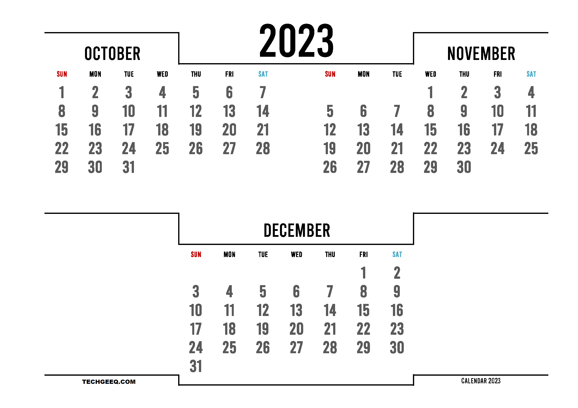 Oct Nov Dec 2023 Calendar