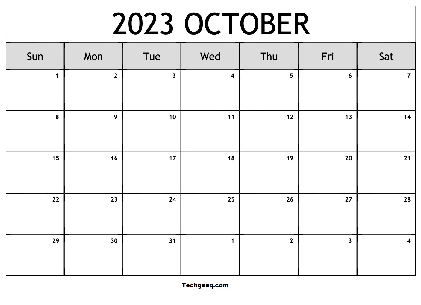 October 2023 Blank Calendar Printable