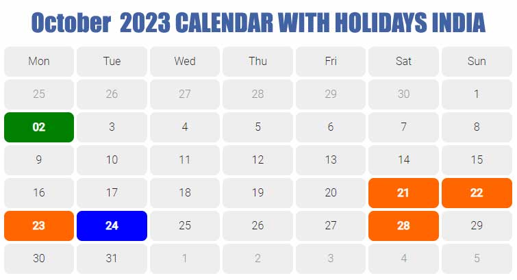 October 2023 Calendar with Holidays India