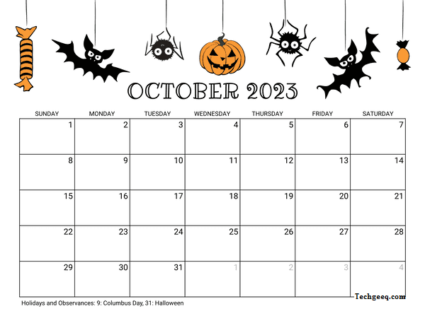 October 2023 Calendar with Holidays USA