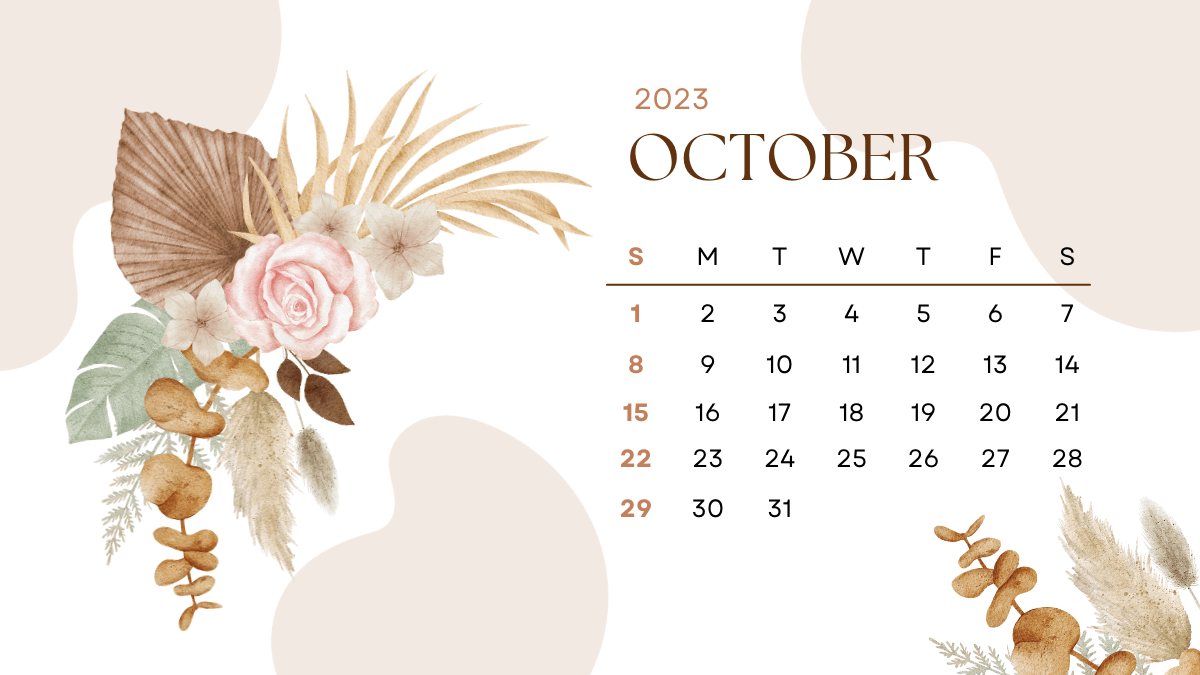 October 2023 Floral Calendar Template