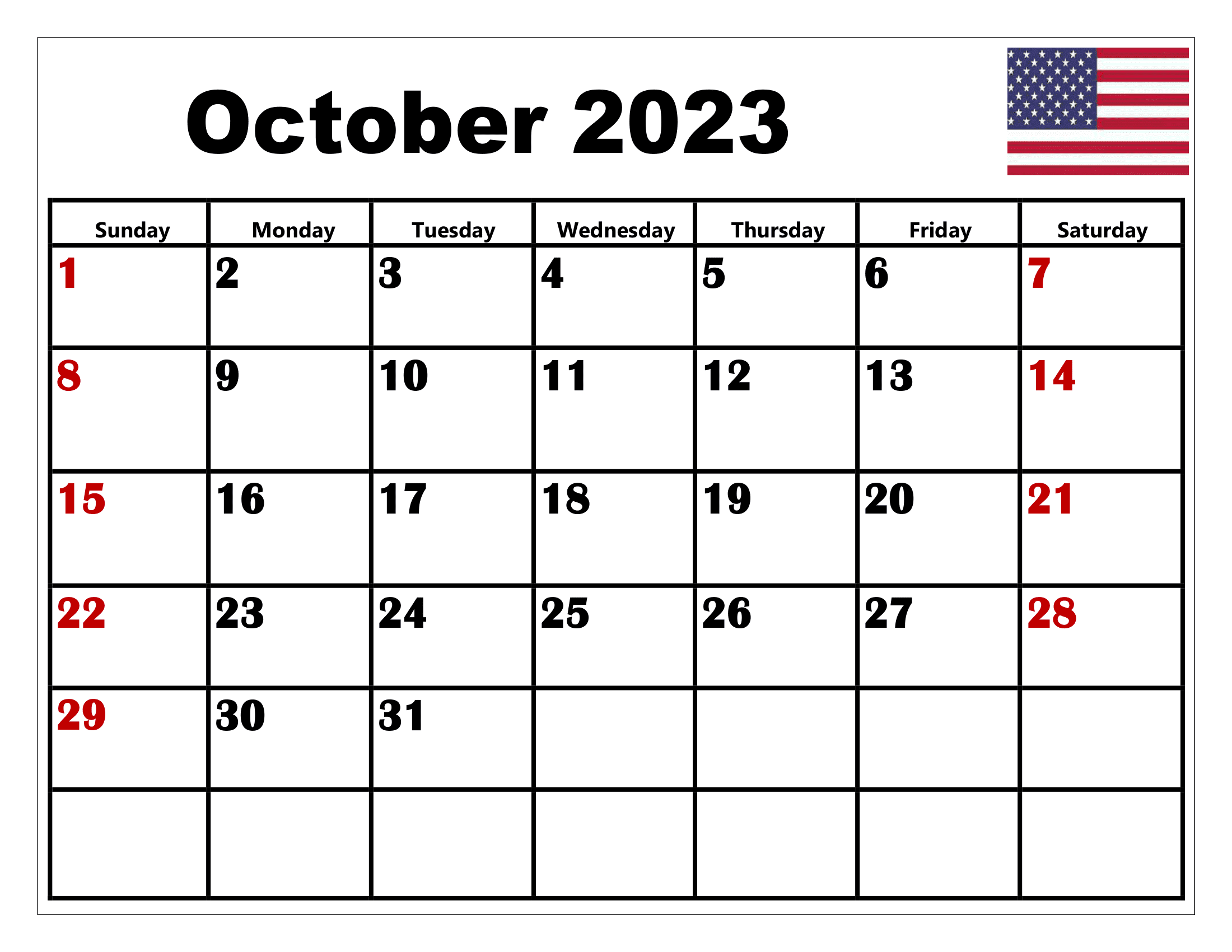 October 2023 Holidays Calendar USA