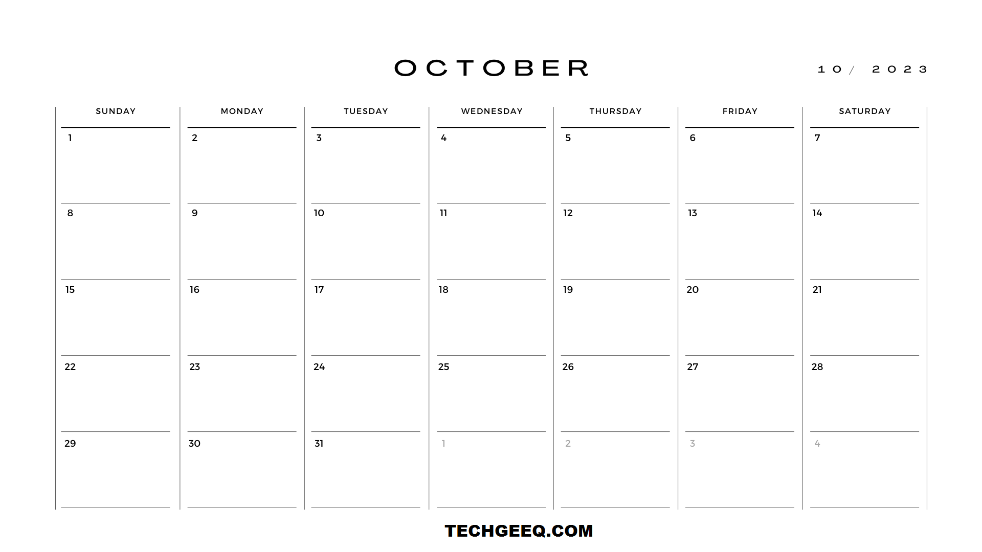 Print October 2023 Calendar PDF