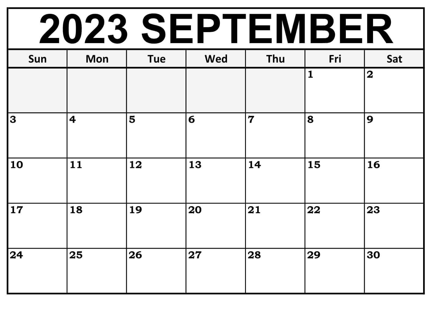 Printable Blank Calendar September 2023