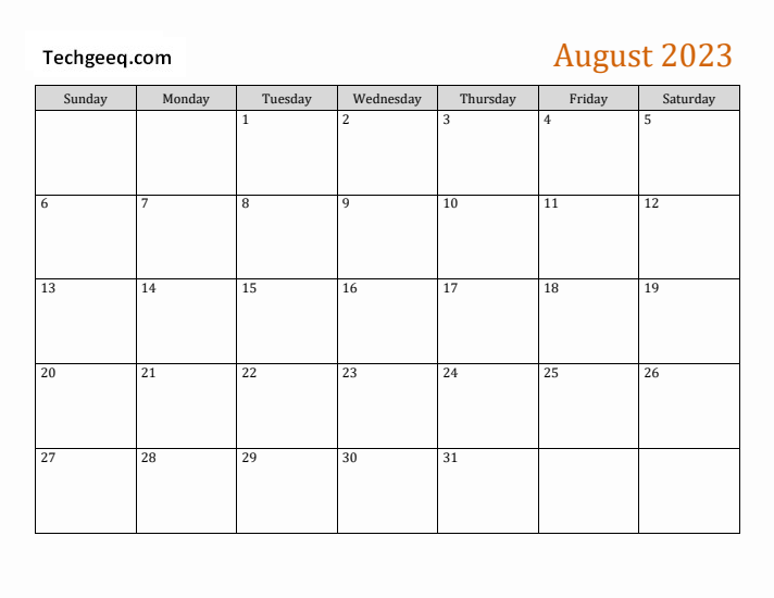 Printable Calendar For August 2023