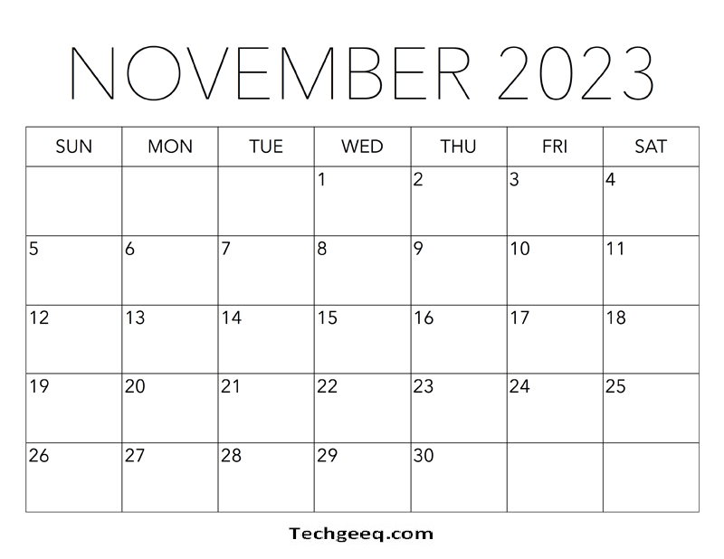 Printable Calendar November 2023