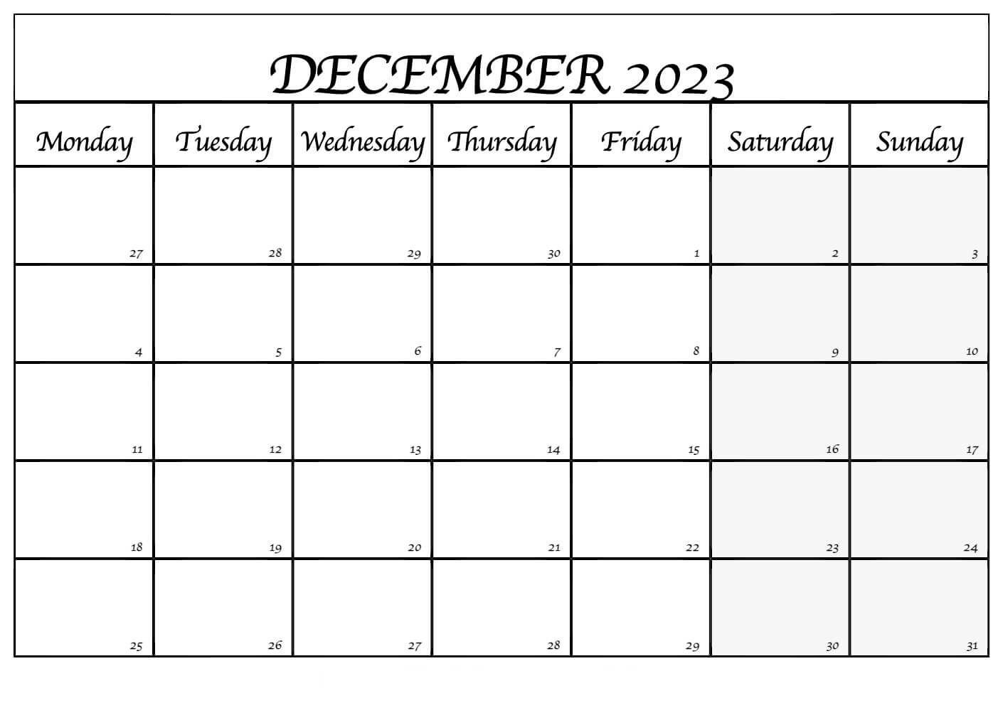 Printable December 2023 Calendar PDF