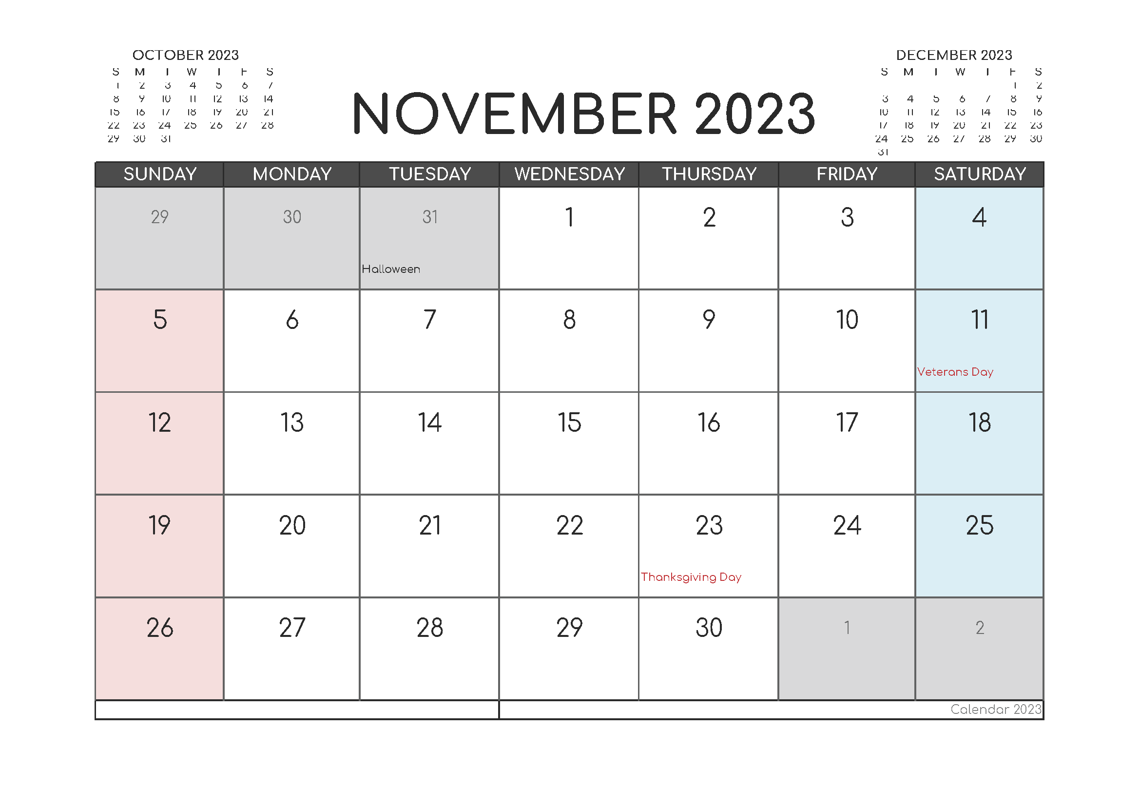 Printable November 2023 Blank Calendar