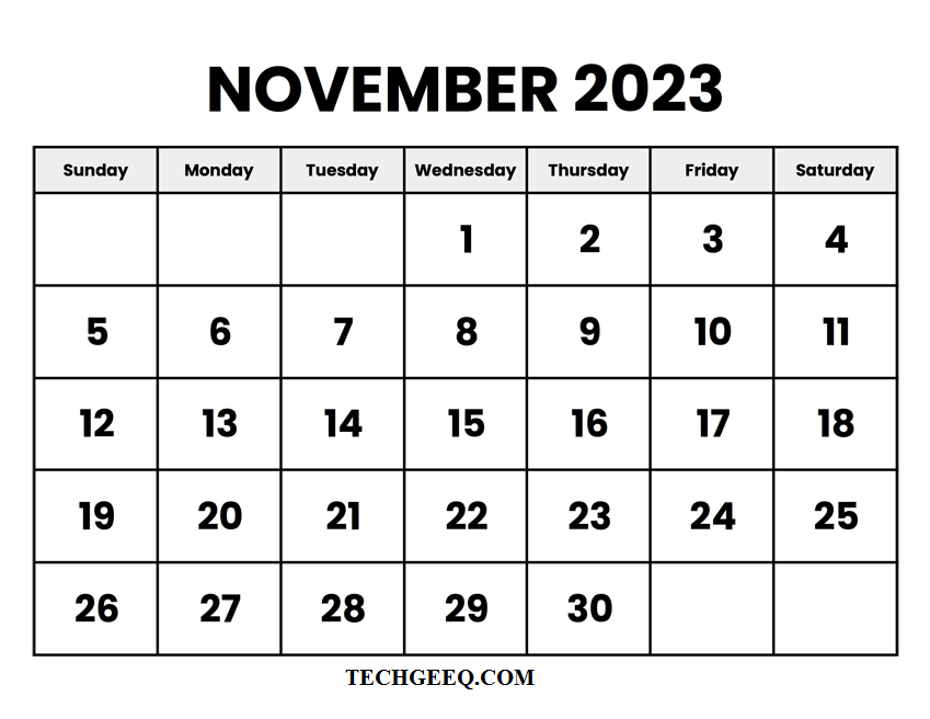 Printable November 2023 Blank Calendar