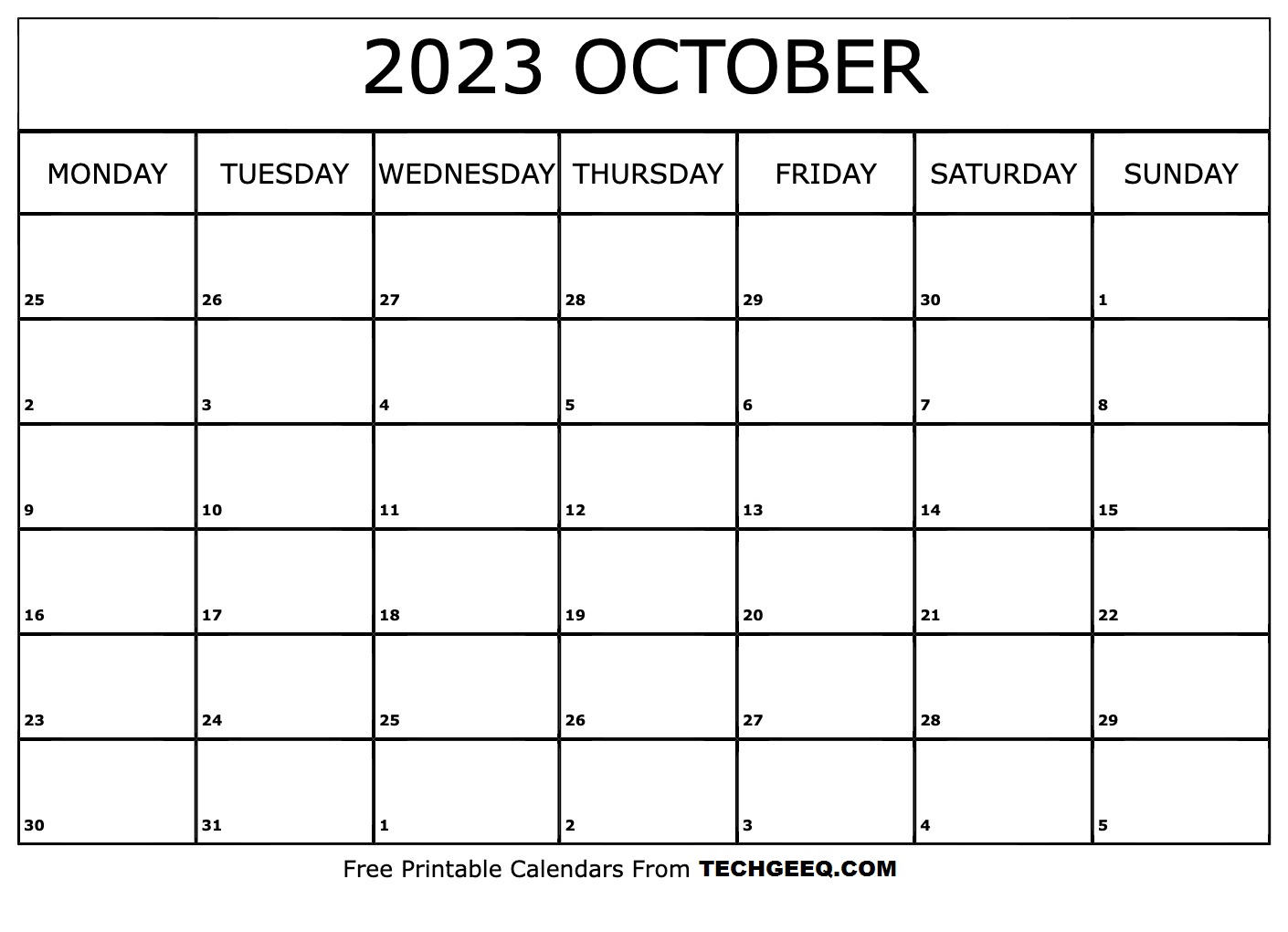 Printable October 2023 Blank Template