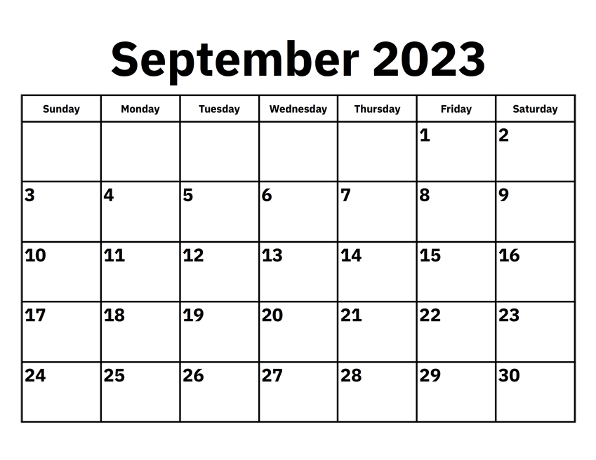 September 2023 Blank Calendar PDF