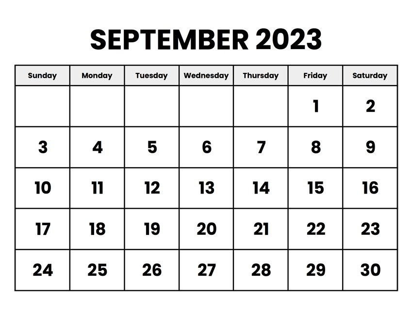 September 2023 Blank Calendar Printable