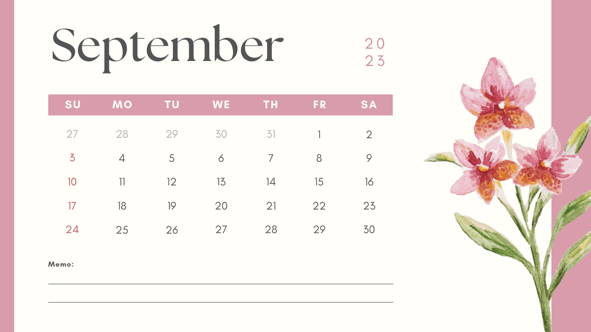 September 2023 Calendar Floral