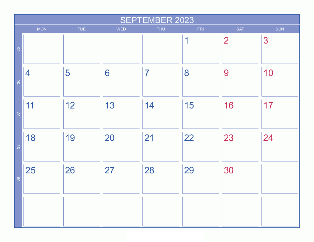 September 2023 Holidays Calendar Printable