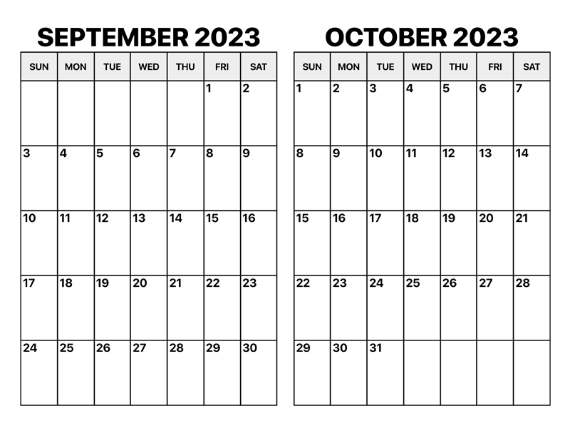 September October 2023 Calendar Printable