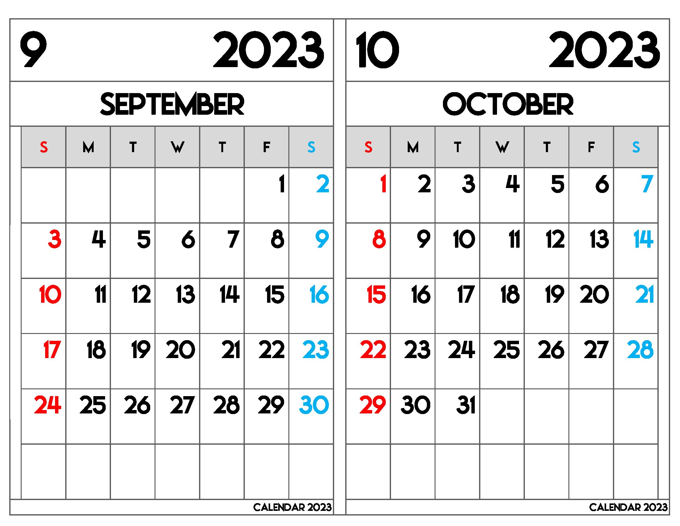 September October 2023 Calendar Template