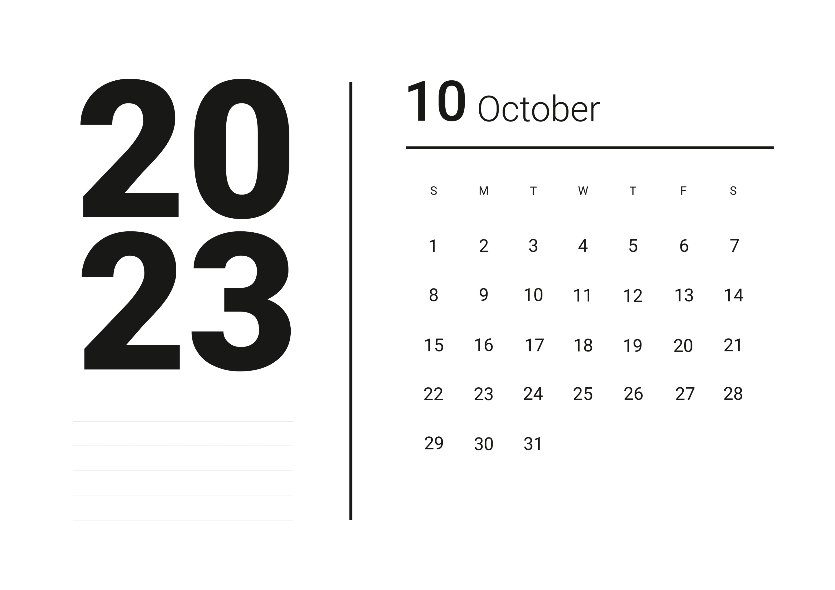 Stylish October Calendar 2023 Template