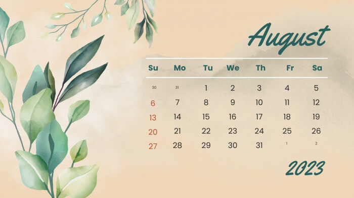 august 2023 Desktop Calendar wallpaper