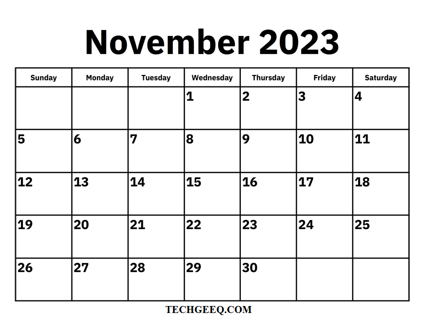 november 2023 blank calendar