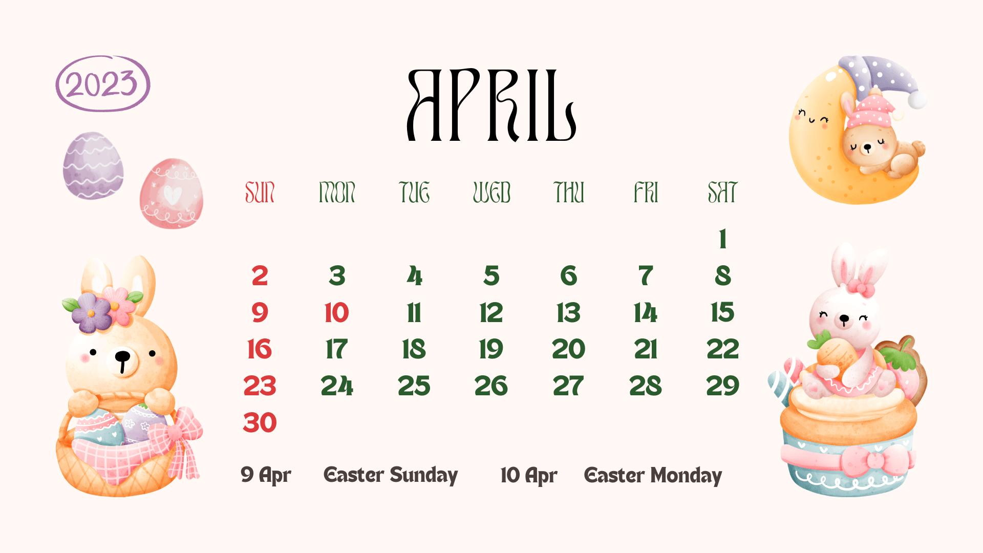 Cream Aesthetic April 2023 Calendar