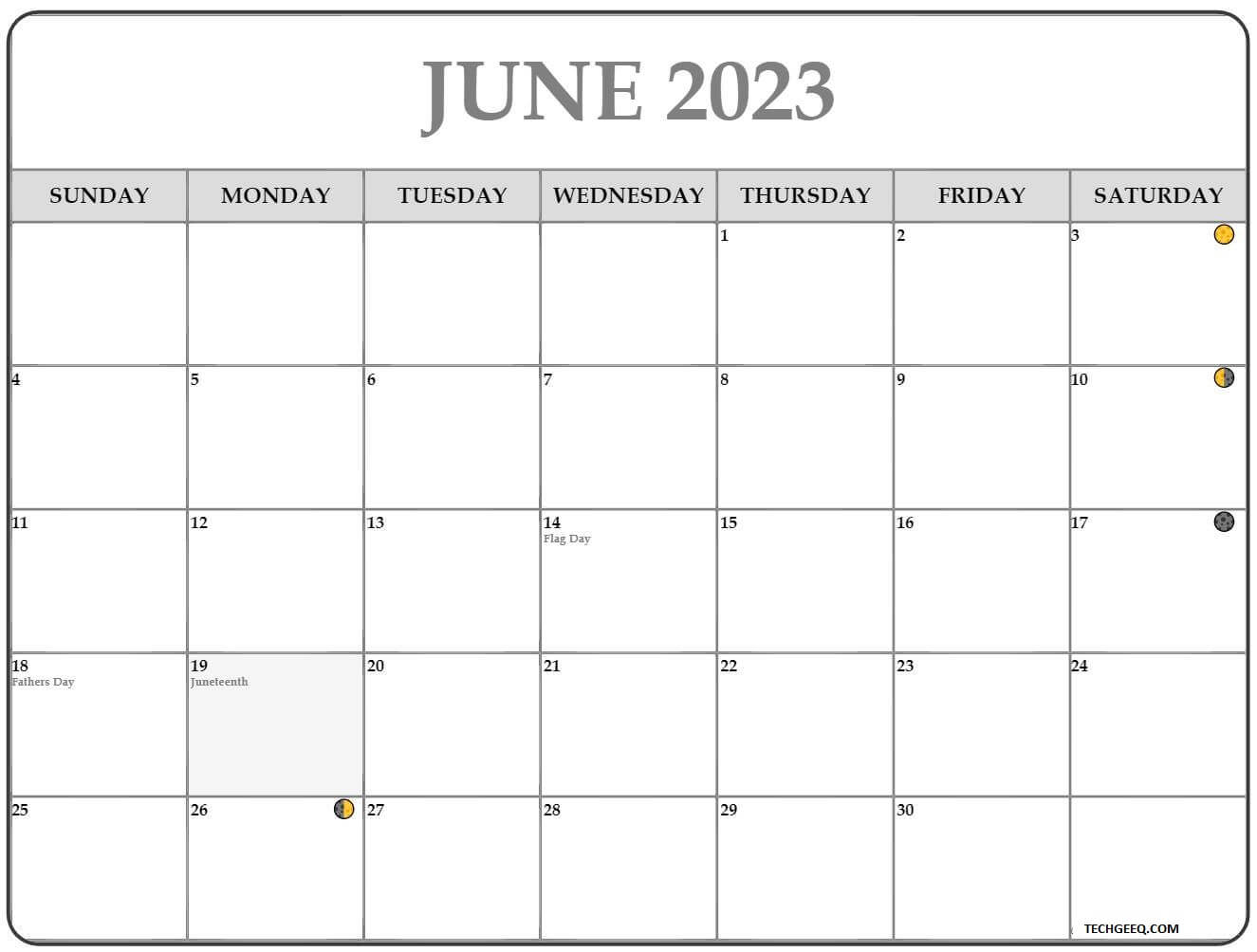 Printable June 2023 Moon Calendar